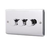 Albert Austin 3 Gang Push Dimmer Two Way Dimming Easy On Off Button 3 Gang Design Easy to Install with Fixing Screws Suitable for LED Lamps Long Lasting Usage 2 Way PGM 33865 400W Brushed Steel