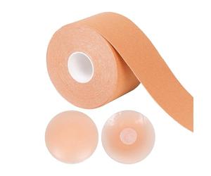 Albert Austin Boob Tape with 2 Soft Reusable Silicone Nipple Covers 7M Long Adhesive Tit Tape Skin Friendly Booby Tape Fits All Breast Sizes Breast Bra Lift Tape Under Clothing Strapless Backless