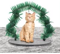 Albert Austin Cat Self Groomer & Scratcher - Comfortable Soft Bristles Cat Hair Brush & Massager Arch with Carpet Base & Dangling Red Bell Toy