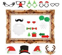 Albert Austin Christmas Selfie Frame with 24Pcs Posing Props Durable Cardboard Paper Frame for Christmas Happy New Year Festive Celebrations Friends Birthday Photo Booth Frame with Glasses Hats