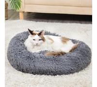 Albert Austin Donut Cat Bed Anti Anxiety Cosy Fluffy Calming Pet Bed with Machine Washable Dog Bed Cover Soft Long Plush Faux Fur Stress Relief Improves Sleep Round Small Dog Bed Cat Bed