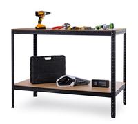 Albert Austin Heavy Duty 2 Tier 120x90cm Garage Workbench Steel Frame with MDF Wood 400kg Load Capacity with Non-Slip Feet Work Table for DIY Tools Home Workshop & Shed 2 Shelves for Storage