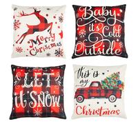 Albert Austin Pack of 4 Christmas Pillow Covers Soft Durable Spun Polyester Christmas Design Throw Cushion Covers Long Lasting Colours with Invisible Zipper Closure Xmas Decorative Reindeer Covers Set