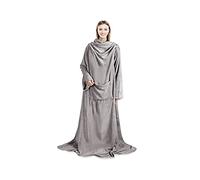 Albert Austin Wearable Blanket With Sleeves Cosy Fleece Hooded Blanket Pocket Ultra Soft Plush Fleece Blanket Snuggle Blanket For Men Women Extra Long Warm One Size Fits All 185 x 130 cm (Grey)