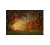 Albert Bierstadt（Indian Sunset Deer by A Lake ） Wall Art Posters Canvas Painting Wall Art Decorative Picture Prints Modern Decor 08x12inch(20x30cm)