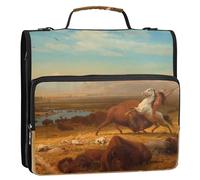 Albert Bierstadt Last Buffalo Print Zip up Binder Organizer 3 Ring Binders 1 1/2 Inch D Ring School Binders Bag with Shoulder Strap Portfolio & Case Ring Folder Holder