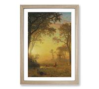 Albert Bierstadt Sunset River with Deer Framed Wall Art Print A2 Oak