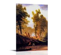 Albert Bierstadt The Wolf River Kansas Poster Vintage Forest Indigenous Camp Landscape Canvas Print Art Elegant Wall Art Paintin Art Print Wall Photo Paint Hanging Picture Family Bedroom Decor Gift Fr