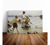 Albert Edelfelt Boys Playing on The Shore Canvas Print | Gallery Wrapped 30mm Frame Wall Art | 30x20 inches | Ready to Hang | Modern Picture | Living Room Bedroom Lounge Office