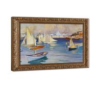 Albert Edelfelt，The Nylandska Jaktklubben Harbour in Helsinki Gold Tone Ornate Framed Canvas Wall Art Vintage Antique Style Home Decor8 L X 12" W