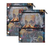 Albert Einstein's Face 3 Ring Pencil Pouch, 2 Pack, 11"x8.9", Durable Clear Window Binder Pouch