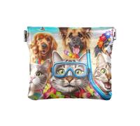 Albert Einstein's Face Coin Purse Leather Mini Jewelry Box, Casual Change Pouch for Daily Use, Cute Pets Beach, One Size, Cute Pets Beach