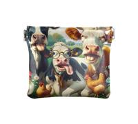 Albert Einstein's Face Coin Purse Leather Mini Jewelry Box, Casual Change Pouch for Daily Use, funny farm cows, One Size, Funny Farm Cows