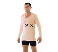 ALBERT KREUZ 2-Pack Men's Thermal Long Sleeve Undershirt with v-Neck Stretch Cotton Beige