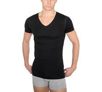 ALBERT KREUZ Men's Laser Cut Seamless v-Neck Undershirt Short Sleeves Stretch Cotton - no Undershirt Lines Thanks to raw Seam finitions Black L