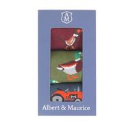 Albert & Maurice Mens Socks Gift Set Pack Of 3 Red Pheasant/Green Duck/Blue Tractor