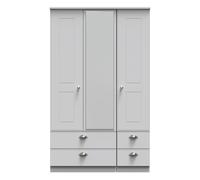 Albert Tall Triple 2 Drawer Mirror + Drawer Wardrobe (Ready Assembled) Ready Assembled 2 U Grey One Size
