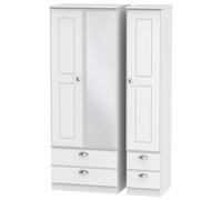 Albert Tall Triple 2 Drawer Mirror + Drawer Wardrobe (Ready Assembled) Ready Assembled 2 U White One Size