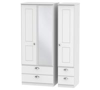 Albert Triple 2 Drawer Mirror + Drawer Wardrobe (Ready Assembled) Ready Assembled 2 U White One Size