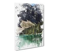 Alberta Banff Canada Mountain & Lake Landscape V3 Canvas Print | Gallery Wrapped 30mm Frame Wall Art | 24x16 inches | Ready to Hang | Modern Landscape Picture | Living Room Bedroom Lounge Office