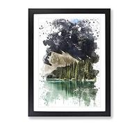 Alberta Banff Canada Mountain & Lake Landscape V3 Modern Framed Print | A2 Black Framed Wall Art | Ready to Hang | Modern Landscape Picture | Living Room Bedroom Lounge Office