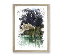 Alberta Banff Canada Mountain & Lake Landscape V3 Modern Framed Print | A4 Oak Framed Wall Art | Ready to Hang | Modern Landscape Picture | Living Room Bedroom Lounge Office