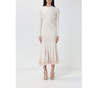 ALBERTA FERRETTI Draped Velvet Midi Sheath Dress with Lace Inserts - Size: 44 - female