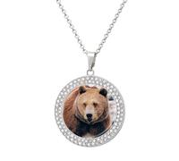 Alberta Grizzly Bear Pendant Necklaces for Women Fashion Jewelry Round Custom Graphics Necklace
