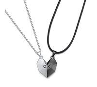 ALBERTBAND Couple Magnetic Necklaces Personalized Initial Letter Necklace 2 Pcs Magnet Relationship Necklaces Couple Gifts for Boyfriend Girlfriend Men Women with Love Heart Pendant (black&white)