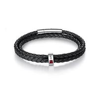 ALBERTBAND Men Bracelet Black Personalized Birthstones Bracelets Silver Leather Bracelet Ladies with Engraving 1-5 Names Friendship Family Gifts Silver Charm Bracelet (1 name-21cm)