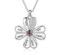 ALBERTBAND Mother's Day Jewellery Four Leaf Clover Necklace Personalised Name and Birthstone Necklace Women Necklace Silver Plated Gifts for Mum, Birthday, Valentine's Day, Christmas