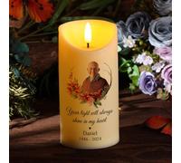 ALBERTBAND Personalised Memorial LED Candle with Photo, Custom Remembrance Candle with Name and Date Gift Memory Candle for Loss of Loved One (B)