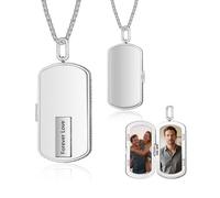 ALBERTBAND Personalised Photo Necklace for Men with Text Date Engraved Dog Tag Military Army ID Necklace for Husband Dad Father's Day Valentine's Day Christmas (#1)