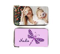 ALBERTBAND Personalised Photo Wallets for Women Long Zipper Leather Wallet with Multiple Card Slots in Large Capacity Credit Card Purse for Mothers, Custom 1/4/6 Pcs Photos (#1photo)