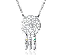 ALBERTBAND Personalized Name Necklace Pendant Dream Catcher Chain Choker Engraving 1-7 Names for Women Dream Catcher Necklace with Birthstones (3 names)