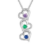 ALBERTBAND Personalized Necklace Silver 925 Women's Heart Pendant Necklace with Names Engraving Mother Daughter Gift for Mother's Day Valentine's Day Christmas (#3heart)