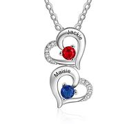 ALBERTBAND Personalized Necklace Silver 925 Women's Heart Pendant Necklace with Names Engraving Mother Daughter Gift for Mother's Day Valentine's Day Christmas (#2heart)