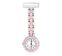 ALBERTBAND Personalized Nurse Watch Nurse Pocket Watches with Name Brooch Portable Nurse Watch Digital Quartz Movement Pocket Watch for Christmas Mother's Day Birthday (Silver&Pink)