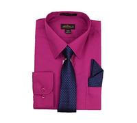 Alberto Danelli Mens Dress Shirt and Tie Set, Dress Shirts for Men, Long Sleeve Button Down, Big and Tall Sizes Up to 5XL, Festival Fuchsia, XXXX-Large