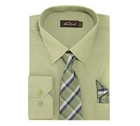 Alberto Danelli Mens Dress Shirt and Tie Set, Dress Shirts for Men, Long Sleeve Button Down, Big and Tall Sizes Up to 5XL, Pistachio, 19"-19.5" Neck 36"-37" Sleeve