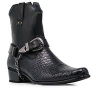 Alberto Fellini Men's Crocodile Prints Western Cowboy Boots with Side Zipper, Belt Buckle and Metal Chain Black Size: 12