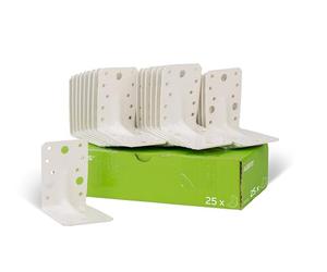 Alberts 846671 Heavy-Duty Angle Bracket with Beading | galvanised, White Plastic-Coated | 90 x 90 x 65 mm | Set of 25