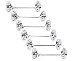 Alberts 857349 Hook and Eye | with Angle Plates or Eyelets on Plates | electrogalvanised, Thick-Layer-passivated | Length 120 mm | Hook Ø 5.8 mm | Set of 6