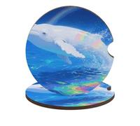 Albino Humpback Whale 2 Pack Car Coasters for Cup Holders Wooden Absorbent Car Cup Coasters Non-Scratch Cork Base, Water Resistant Cups Mat for Women & Men (Fits Most Cars, SUVs, Trucks)