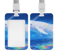 Albino Humpback Whale Id Badge Holder Retractable Badge Holders Heavy Duty Plastic Id Card Holder with Lanyard Waterproof Name Tag Sleeve for Nurses, Teachers, Office Professionals
