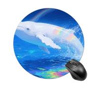Albino Humpback Whale Mouse Pad Round Mouse Mat Leather Non-Slip Rubber Base Mousepad Waterproof Computer Mouses Pad for Laptop Wireless Mouses Keyboard Home Office