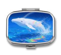 Albino Humpback Whale Pill Box Travel Pill Organizer 2-Compartment with Mirror Design Portable Square Medicine Case for Vitamins, Jewelry & Essentials Durable Pocket Pillcase for Purse, Camping