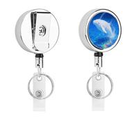 Albino Humpback Whale Retractable Work Badge Holder Keychain Badge Reel 24.4" Cord & 360° Swivel Alligator Clip Heavy Duty Id Name Tag Holder for Nurses Doctors Teachers Office Workers
