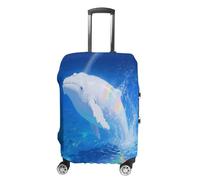 Albino Humpback Whale Travel Luggage Cover Stretchable Airplane Suitcase Protector Sleeve Universal Washable Fit for 19-32 Inch Checked Baggage,Water Resistant Durable Luggage Protector X-Large, white
