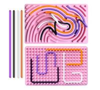 Albiuev Sensory Activity Board for Children, Silicone Fidget Toys for Calming, Stress, Anxiety, ADHD & Autism, Fine Motor Skill Board includes Portable Travel Bag & 20 Strings (Pink)